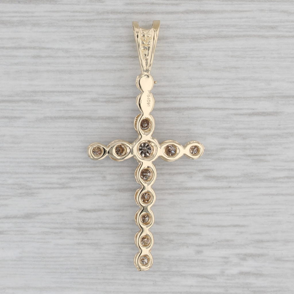 Gray 0.48ctw Champagne Diamond Cross Pendant 14k Yellow Gold