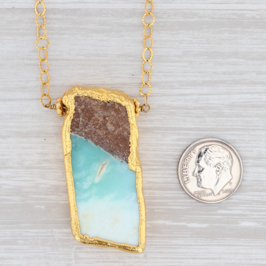 New Nina Wynn Chrysoprase Pendant Necklace Sterling Gold Vermeil 32"
