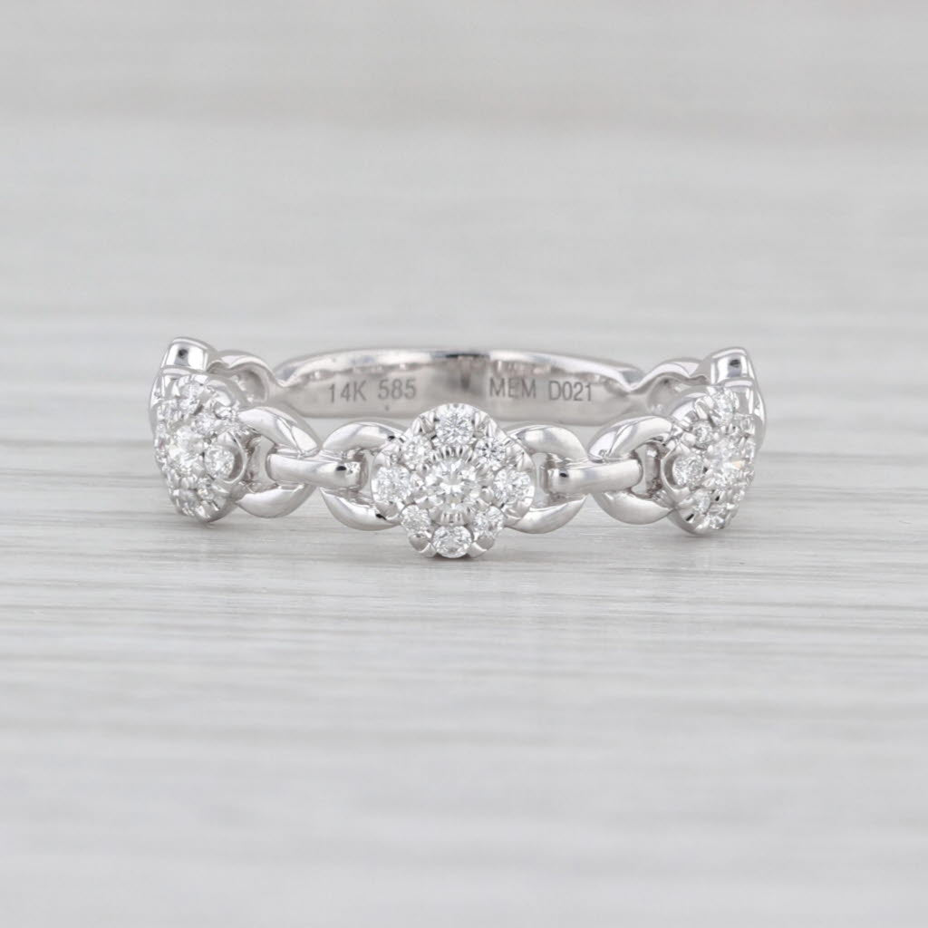 0.21ctw Diamond Culsters Flower Chain Ring 14k White Gold Size 7.25 Stackable