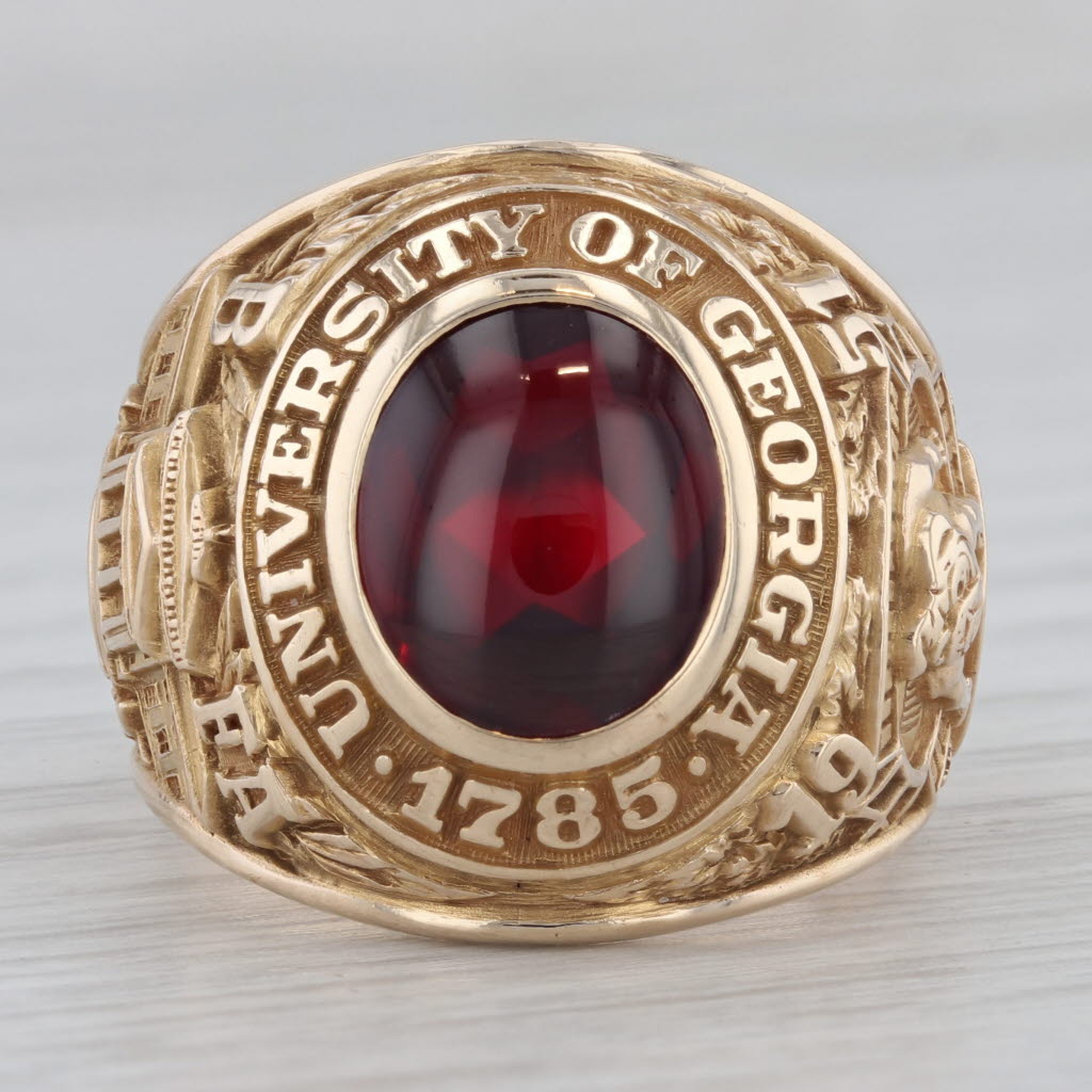 Gray University of Georgia BFA 1951 Lab Created Ruby 10k Gold Class Ring Size 9