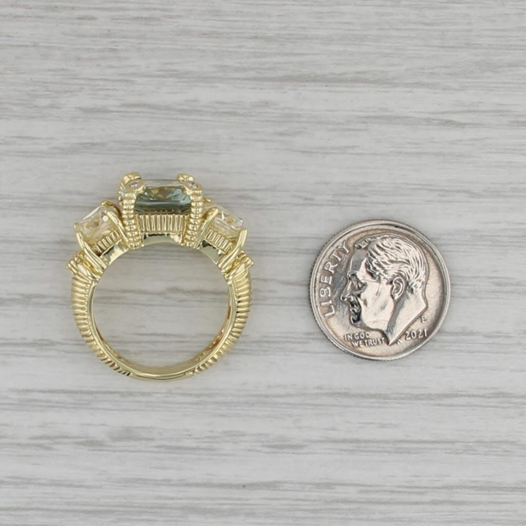 Judith Ripka Prasiolite Green Amethyst Diamond Ring 18k Yellow Gold Size 6.25