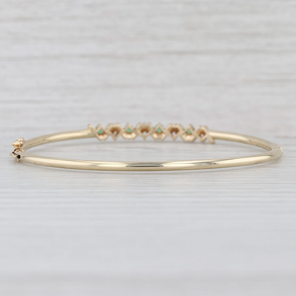 0.35ctw Emerald Diamond Bangle Bracelet 14k Yellow Gold 7"