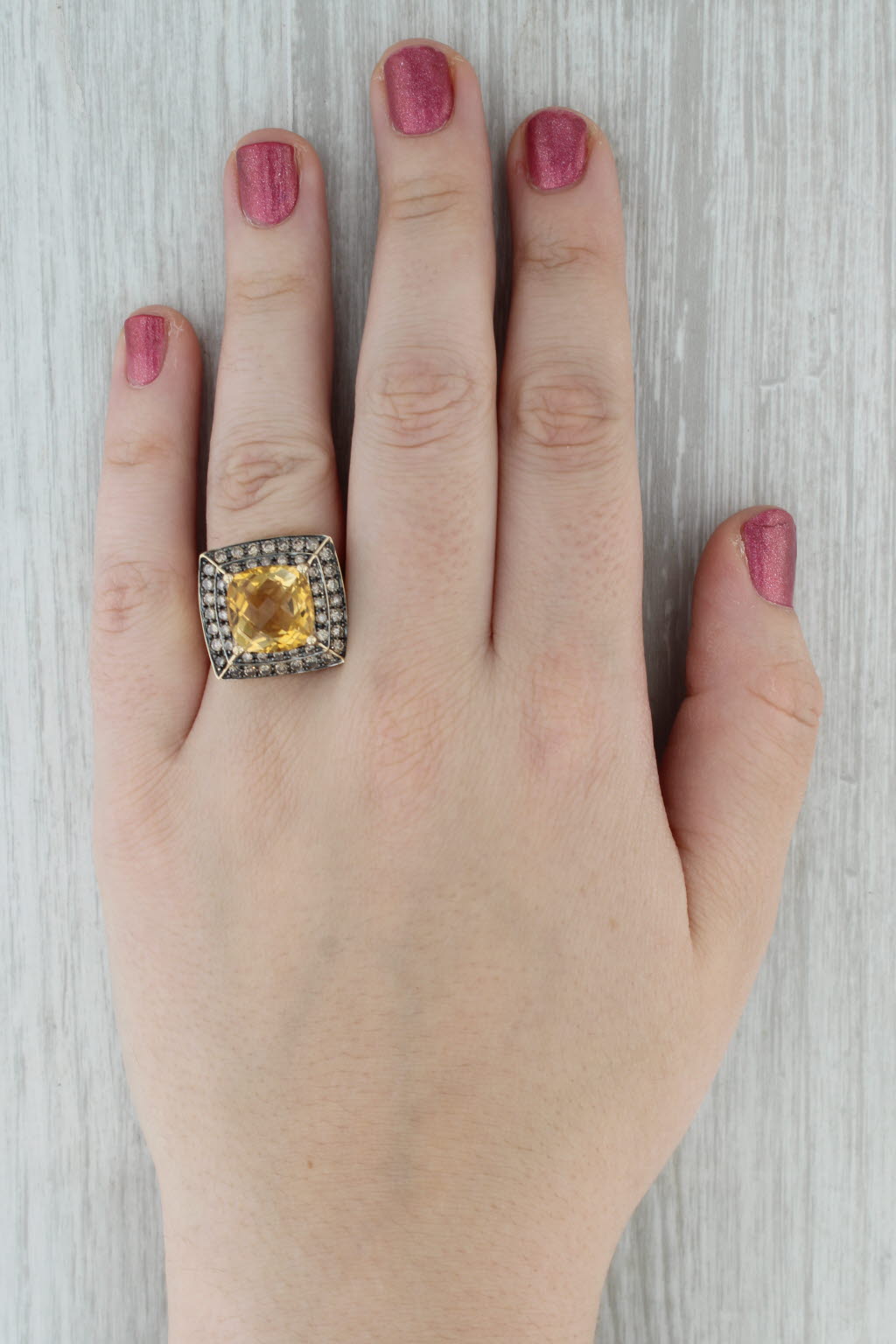 Dark Gray 8.25ctw Citrine Champagne Diamond Halo Ring 14k Yellow Gold Size 8 Cocktail