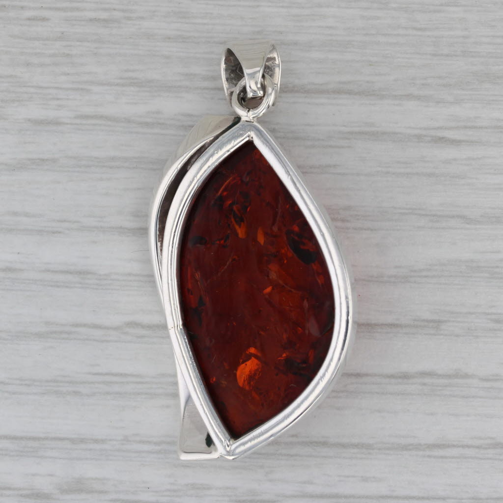 Gray Navette Amber Statement Pendant Sterling Silver
