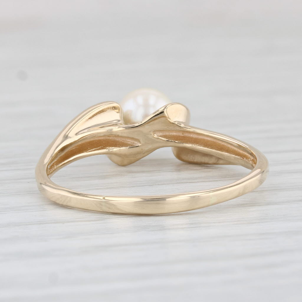 Light Gray Cultured Pearl Solitaire Ring 10k Yellow Gold Size 11.5