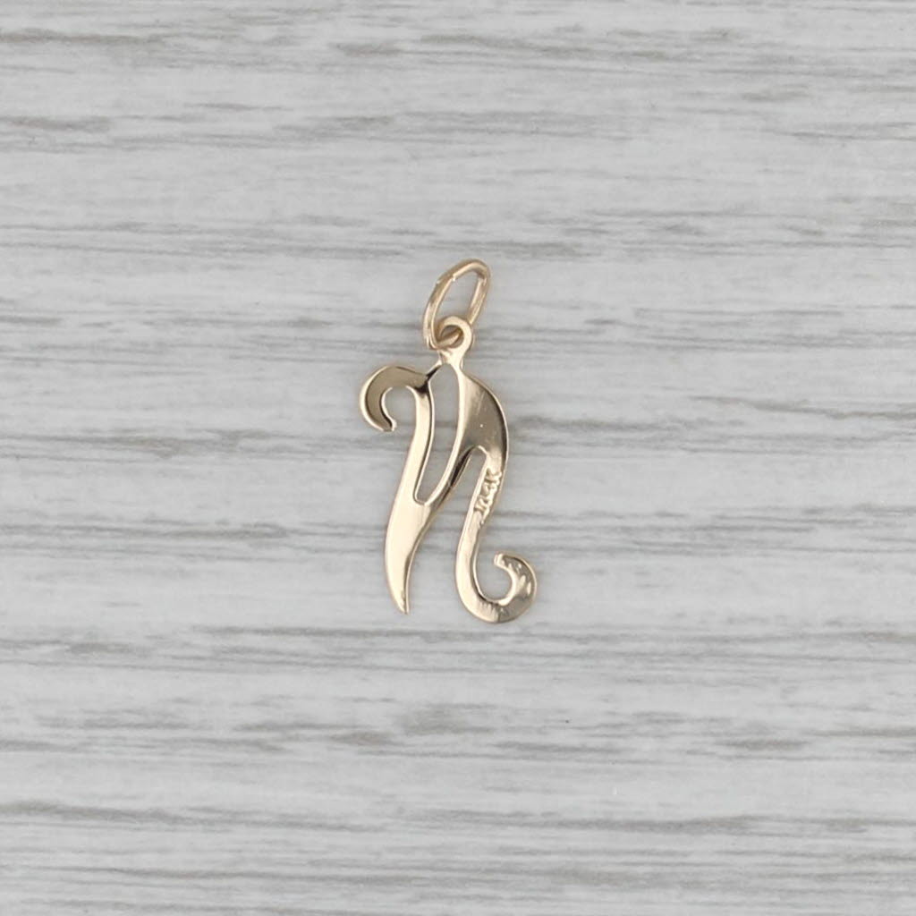 Scripted Letter Initial N Pendant 14k Yellow Gold Charm