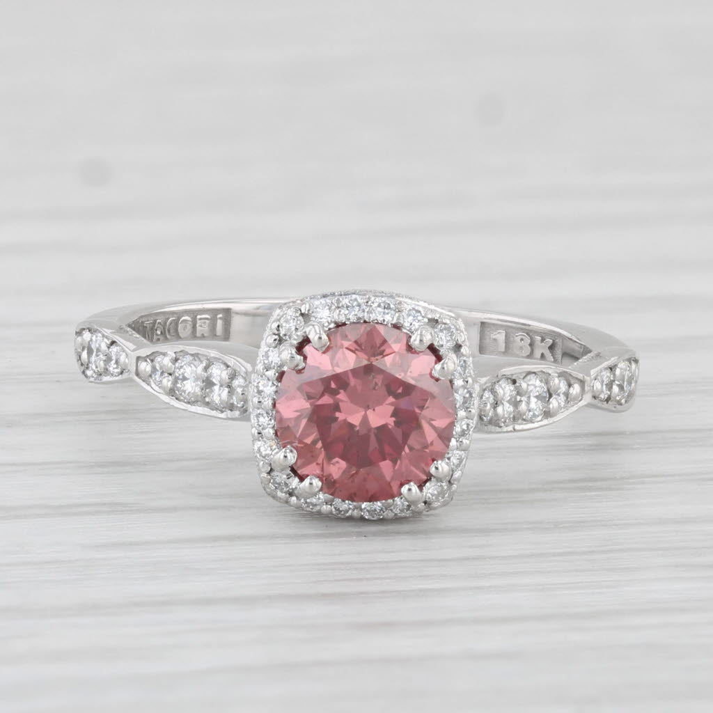 Light Gray New Tacori 1.26ctw Pink Diamond Halo Engagement Ring 18k White Gold Size 6.5 GIA