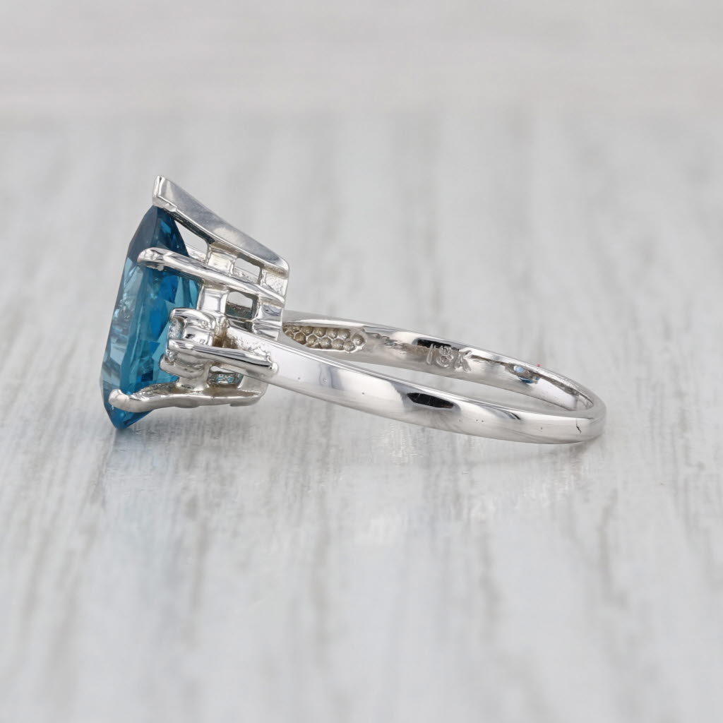 3.33ctw Pear Blue Topaz Diamond 18k White Gold Size 6.25 Teardrop Solitaire
