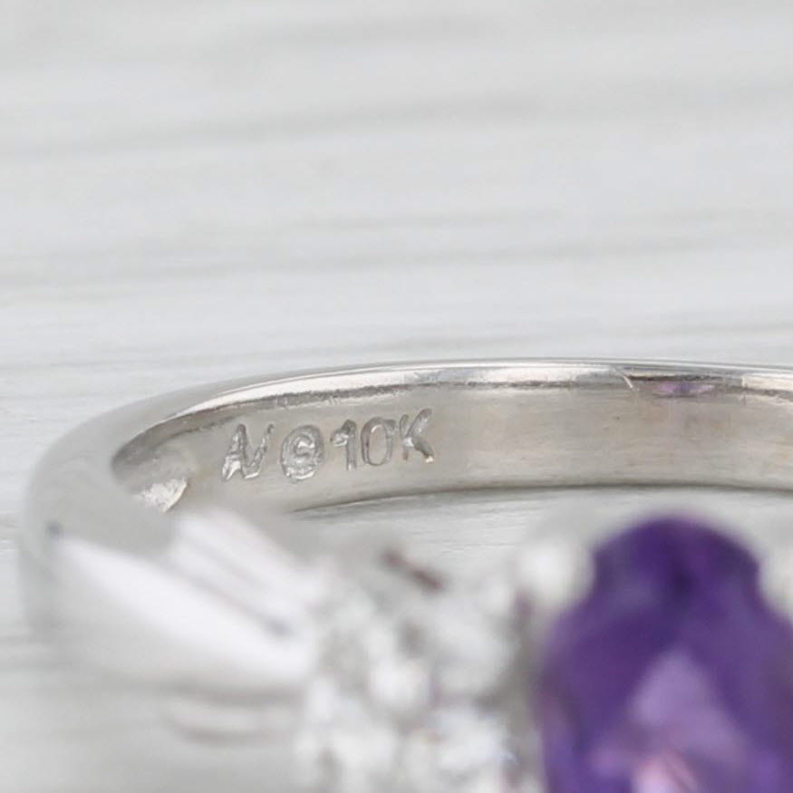 Light Gray 0.44ctw Oval Amethyst Diamond Ring 10k White Gold Size 5.75