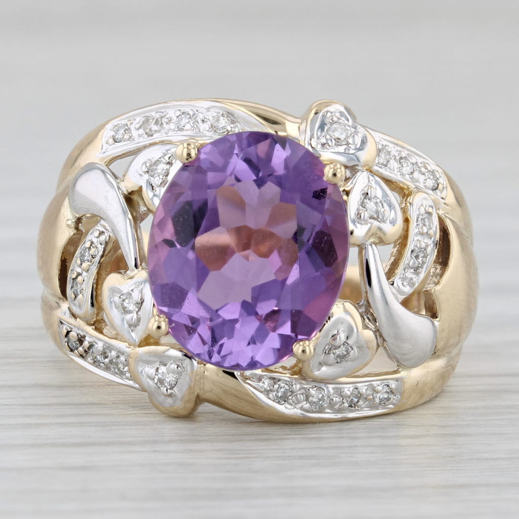 Gray 4.49ctw Amethyst Diamond Ring 14K Gold Heart Accents Size 9 Cocktail