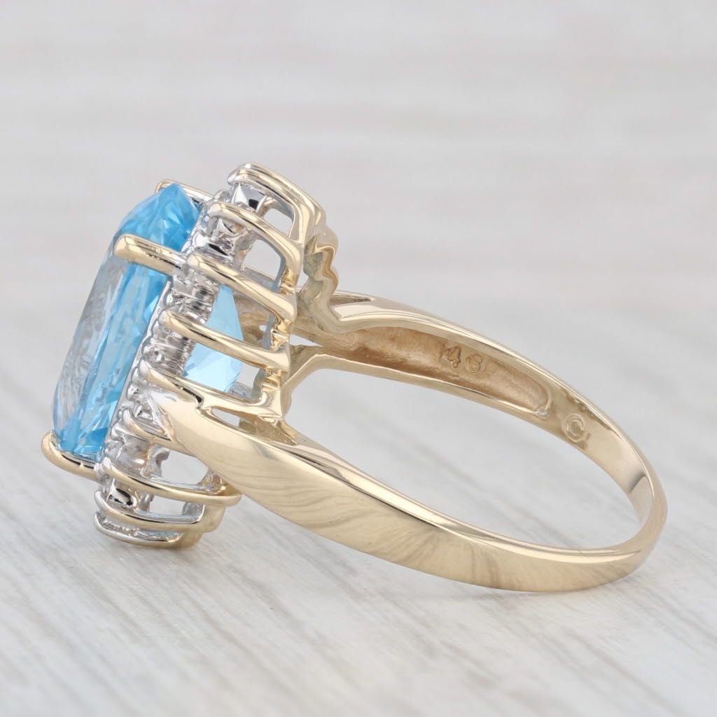 Light Gray 8.15ctw Oval Blue Topaz Diamond Halo Ring 14k Yellow Gold Size 8.5 Cocktail