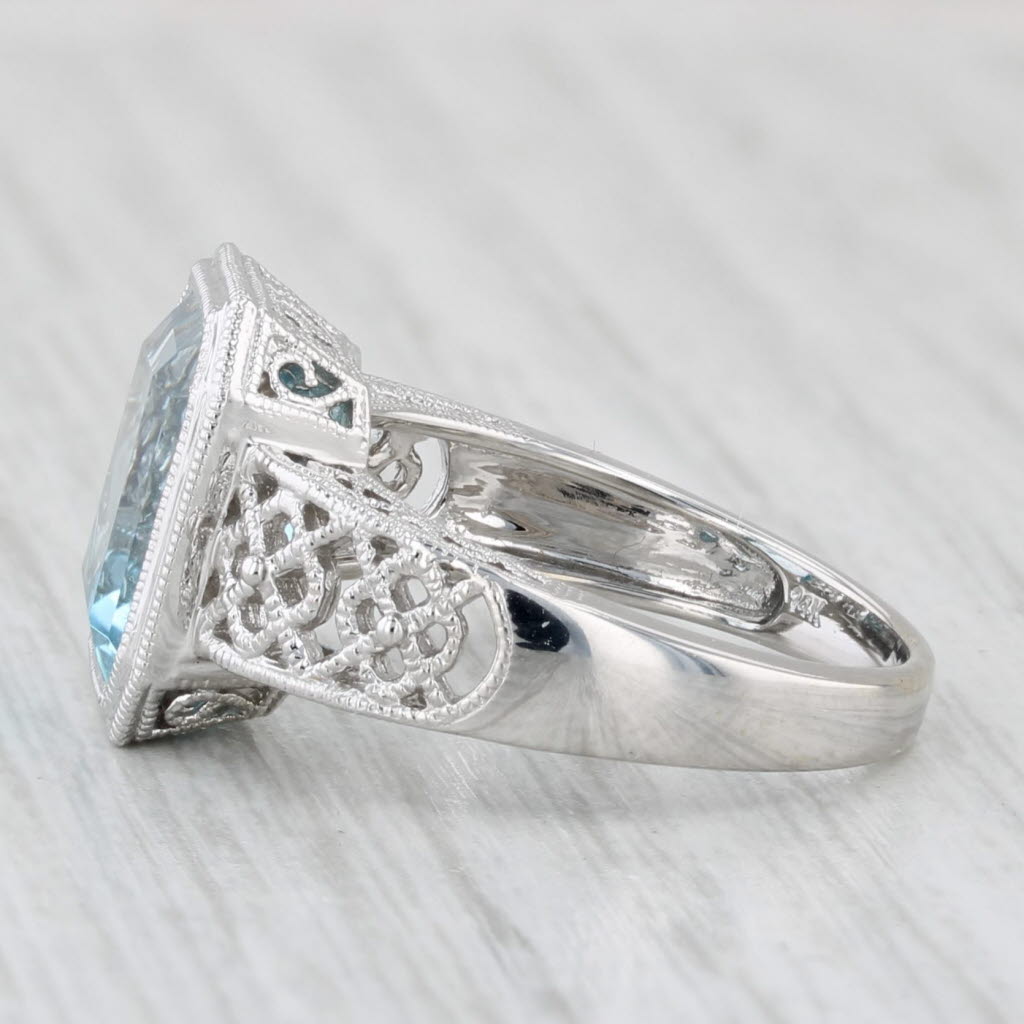 Light Gray 6.45ct Blue Topaz Solitaire Filigree Ring 14k White Gold Size 7