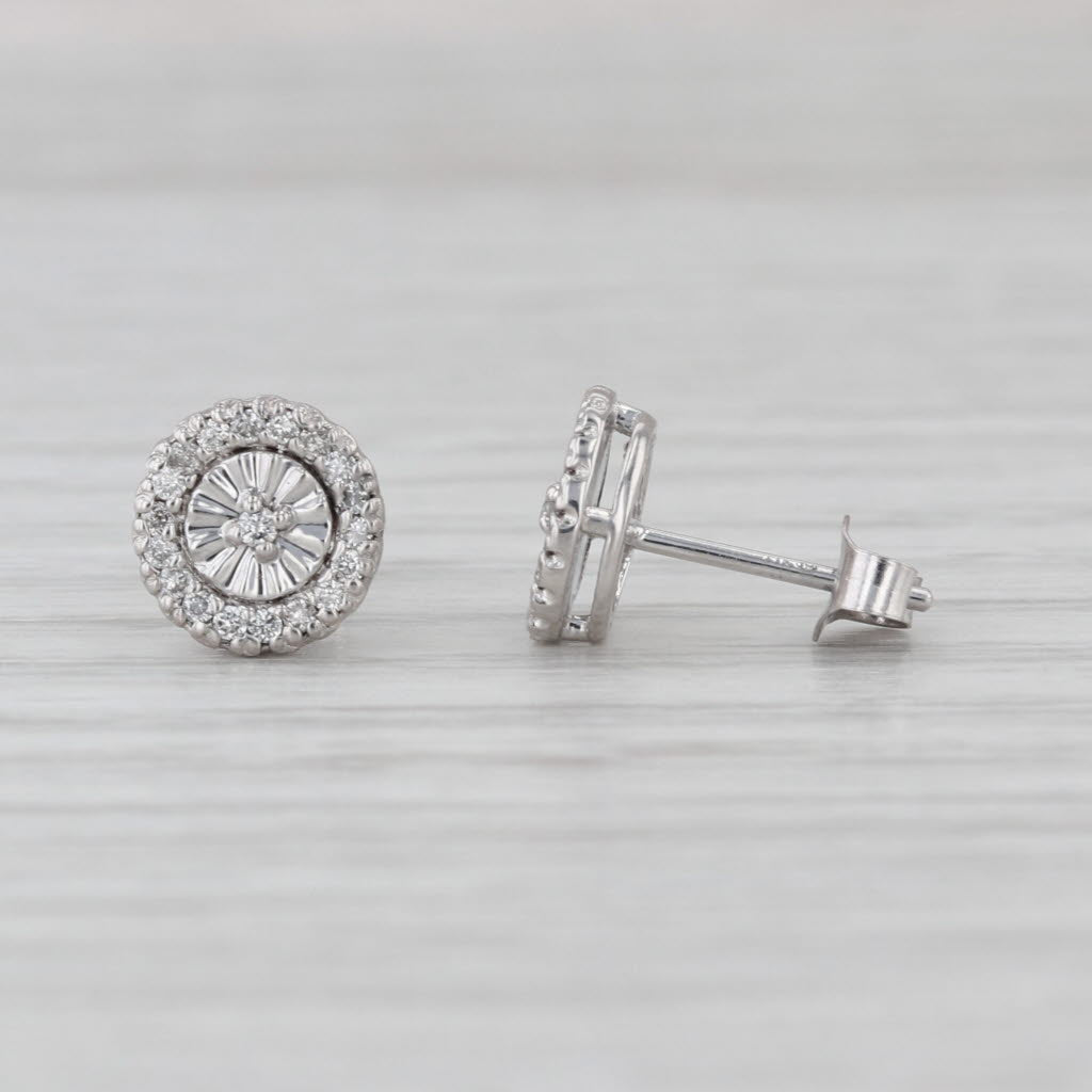0.20ctw Diamond Halo Stud Earrings 14k White Gold Round Studs