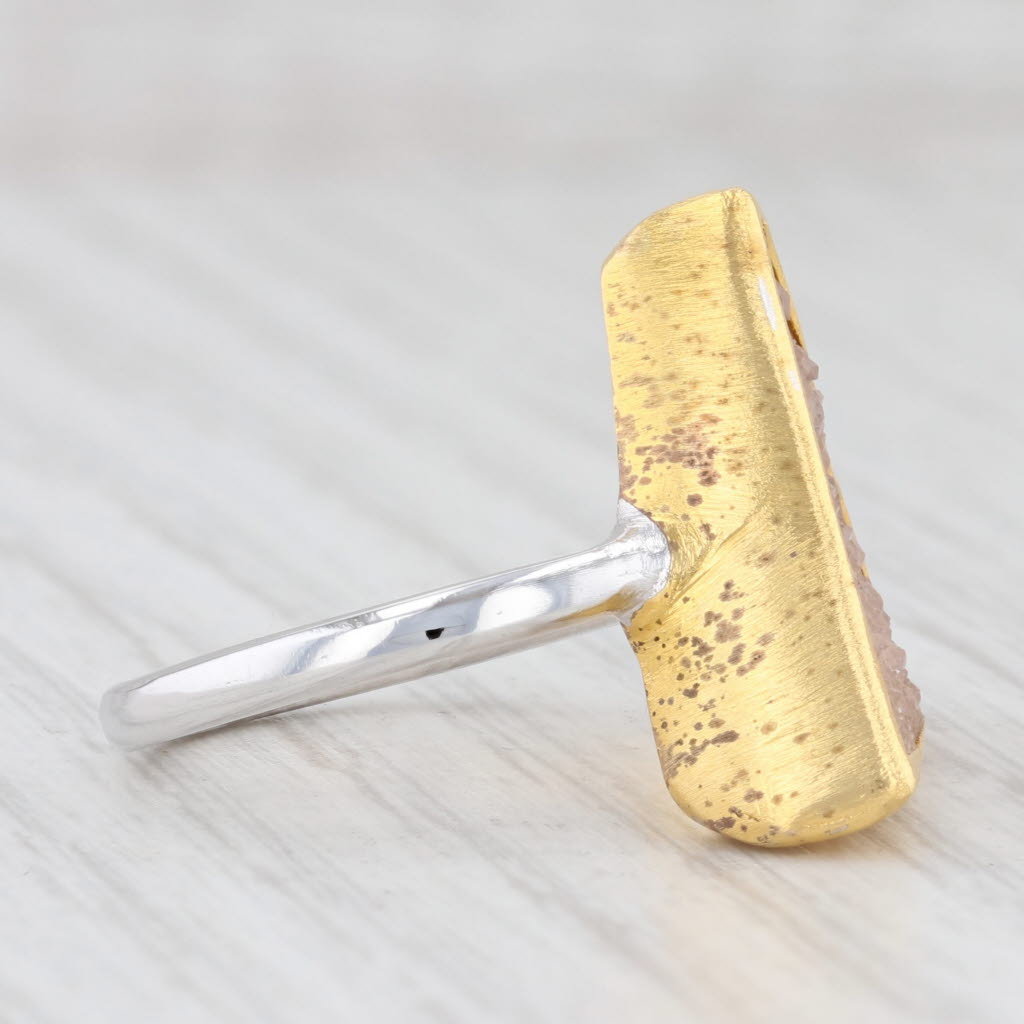 New Nina Nguyen Ring Bamboo Trio Sand Druzy Quartz Sterling Silver 22k Vermeil
