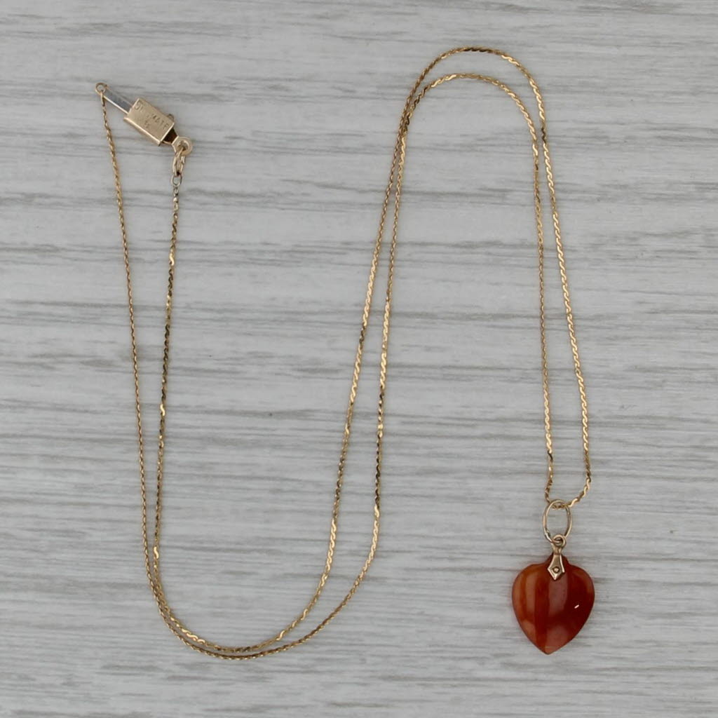 Jadeite Jade Orange Pendant Necklace 14k Yellow Gold 16" S-Link Chain