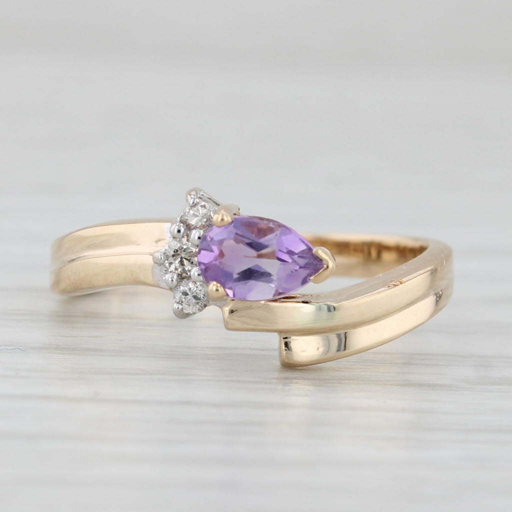 Light Gray 0.36ctw Amethyst Diamond Bypass Ring 14k Yellow Gold Size 6.75