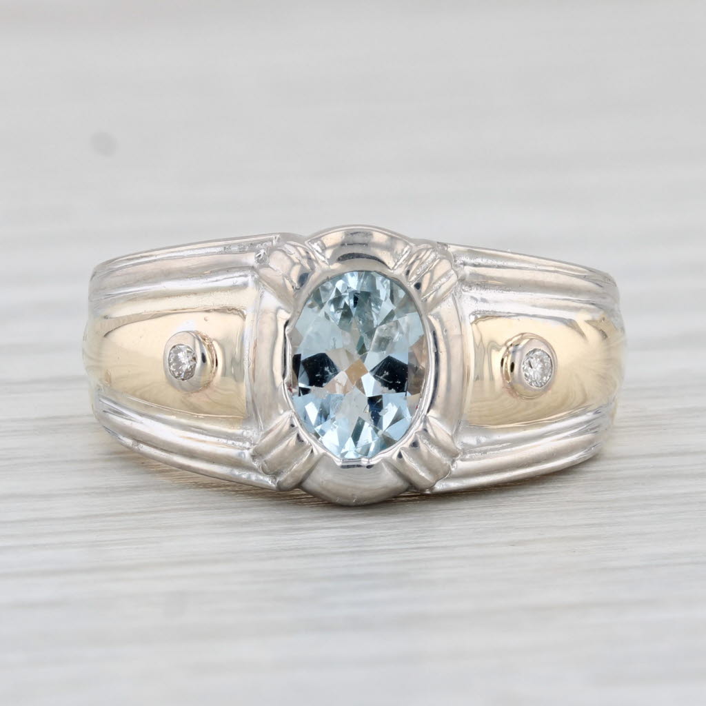 Light Gray Blue Topaz Diamond Ring 10k White Yellow Gold Size 8 Oval Solitaire