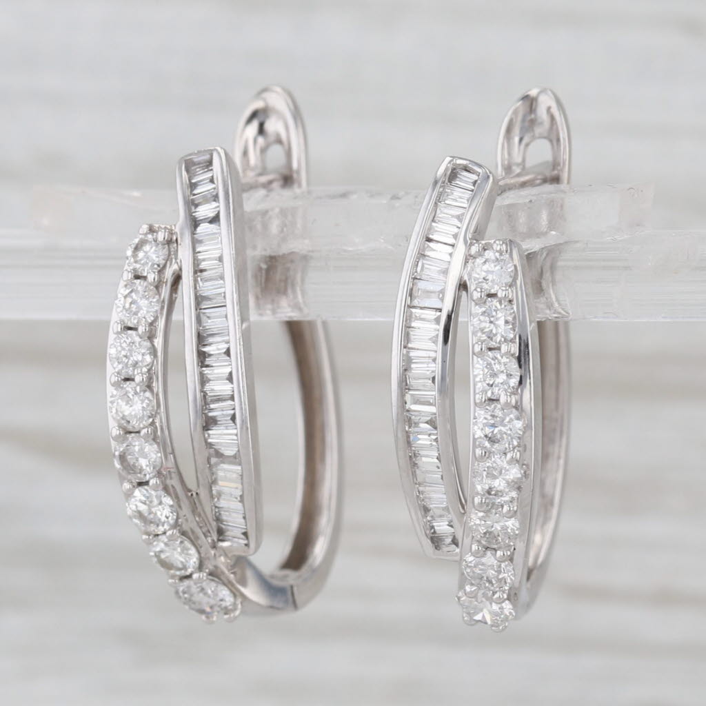 1.08ctw Diamond Hoop Earrings 10k White Gold Oval Hoops