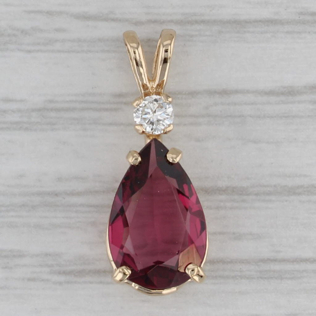 Gray 2.51ctw Pear Rhodolite Garnet Diamond Teardrop Pendant 14k Yellow Gold