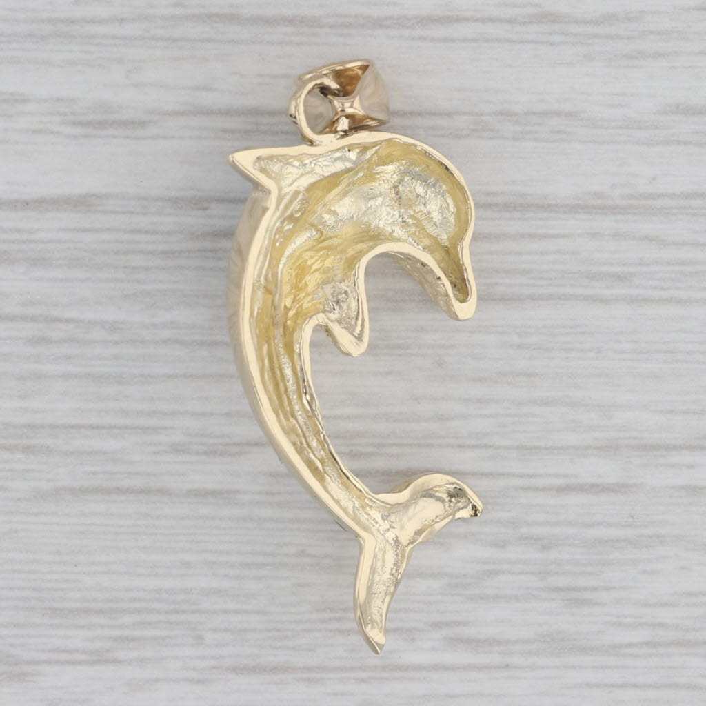 Gray Dolphin Pendant 14k Yellow Gold Turquoise Resin Nautical Jewelry