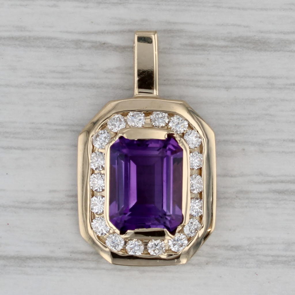 Gray 2.60ctw Amethyst Diamond Halo Pendant 14k Yellow Gold