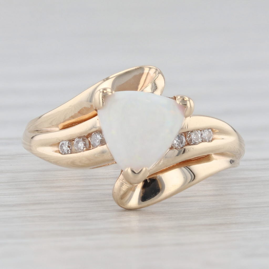 Light Gray Opal Diamond Bypass Ring 10k Yellow Gold Size 4.75 Triangle Cabochon