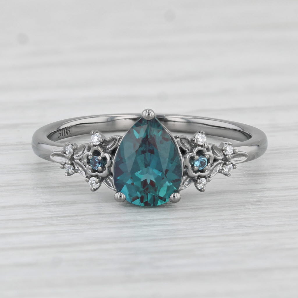 Light Gray 1.28ctw Teal Lab Created Alexandrite Cubic Zirconia Ring 10k White Gold Sz 7.75