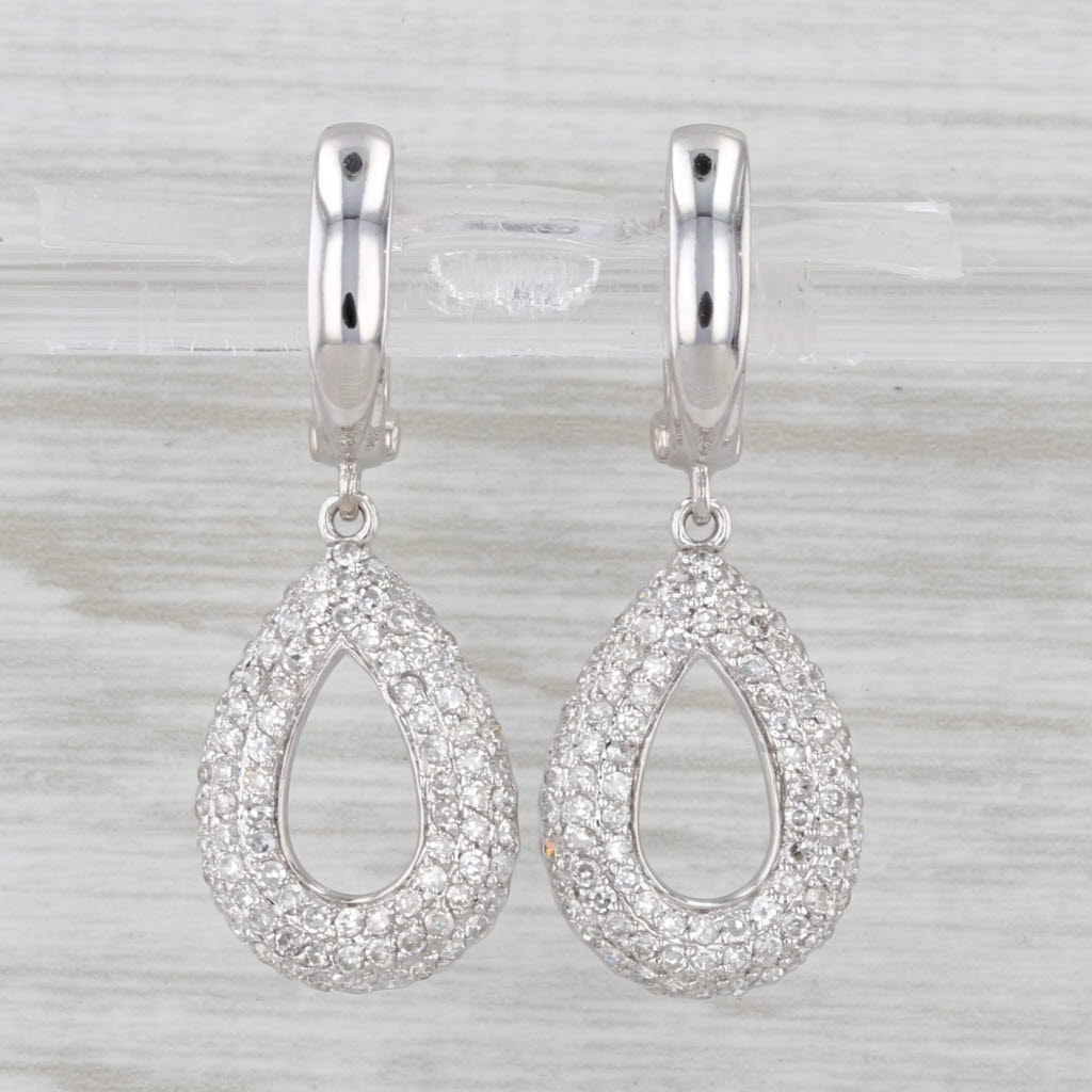 0.85ctw Diamond Teardrop Dangle Earrings 14k White Gold Hinged Hoops