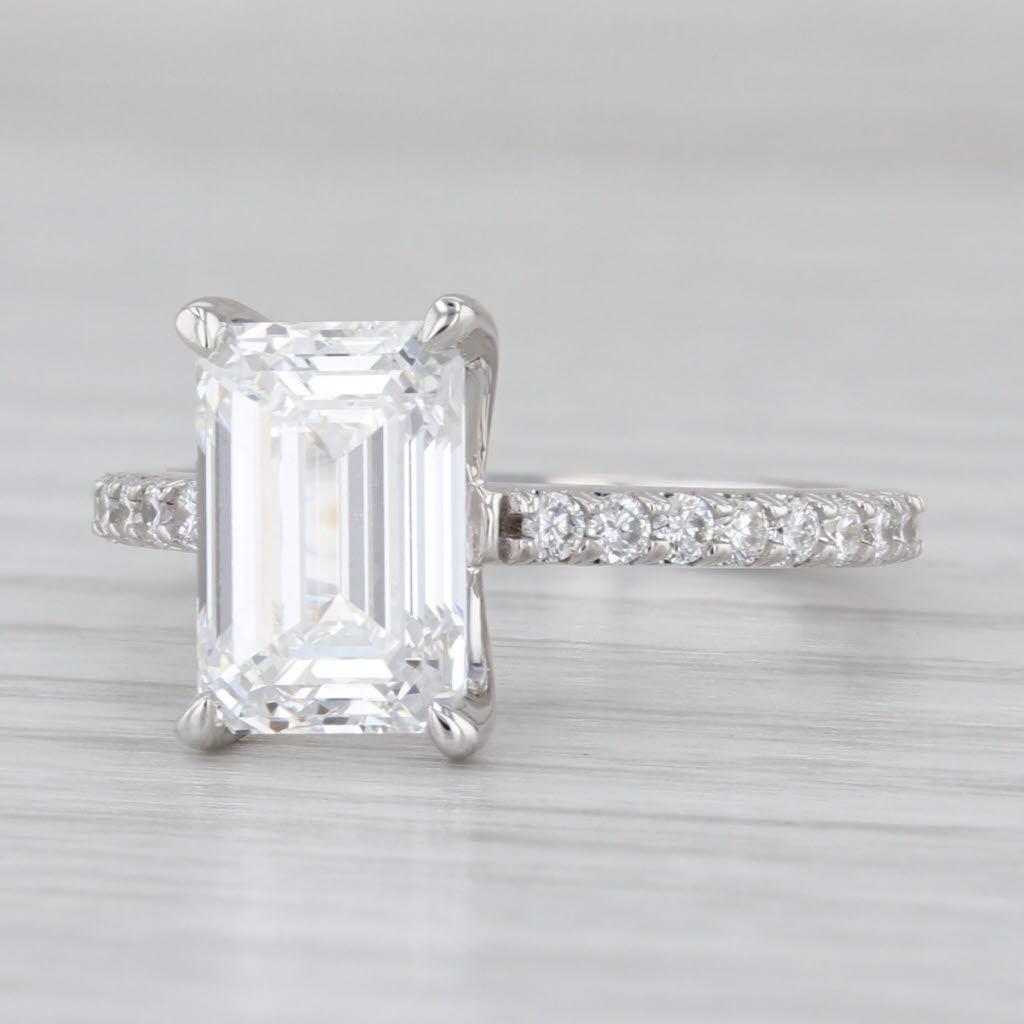 New IGI 3.66ctw Emerald Cut Lab Grown Diamond Engagement Ring 14k White Gold