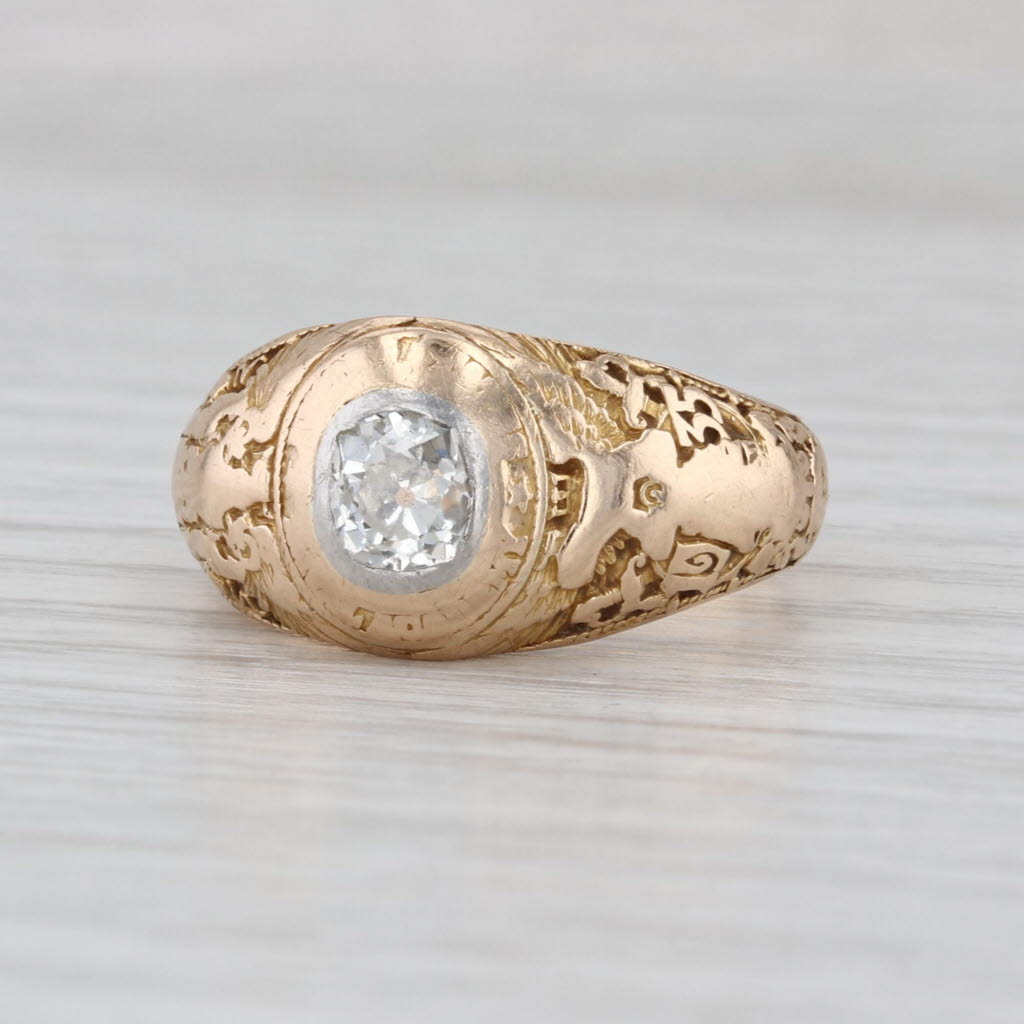 1935 Vintage Tiffany US Navel Academy Ring w/ Box 0.85ct Diamond USNA Size 7.5