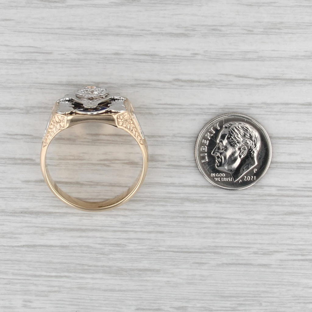 1.31ct Diamond Masonic Signet Ring 14k Gold Size 12.5 Square Compass Blue Lodge