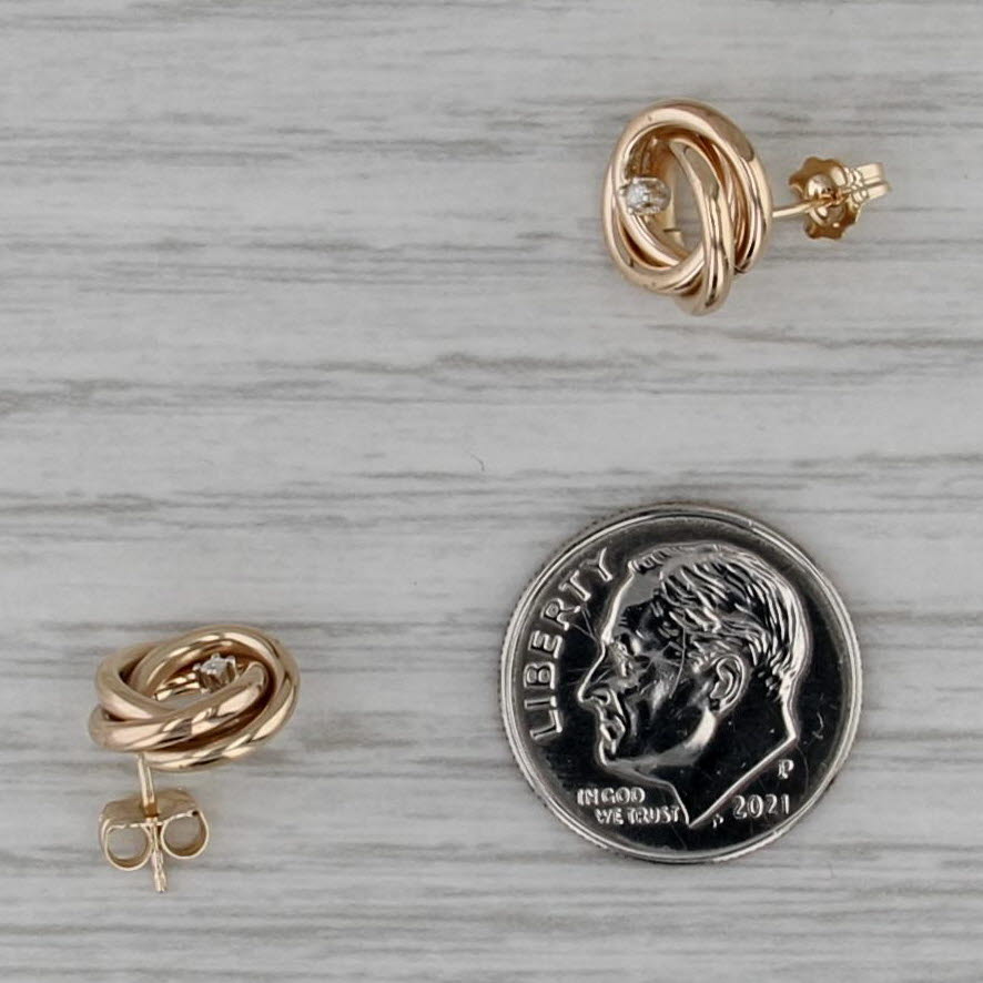Diamond Accented Knot Circle Stud Earrings 14k Yellow Gold Studs