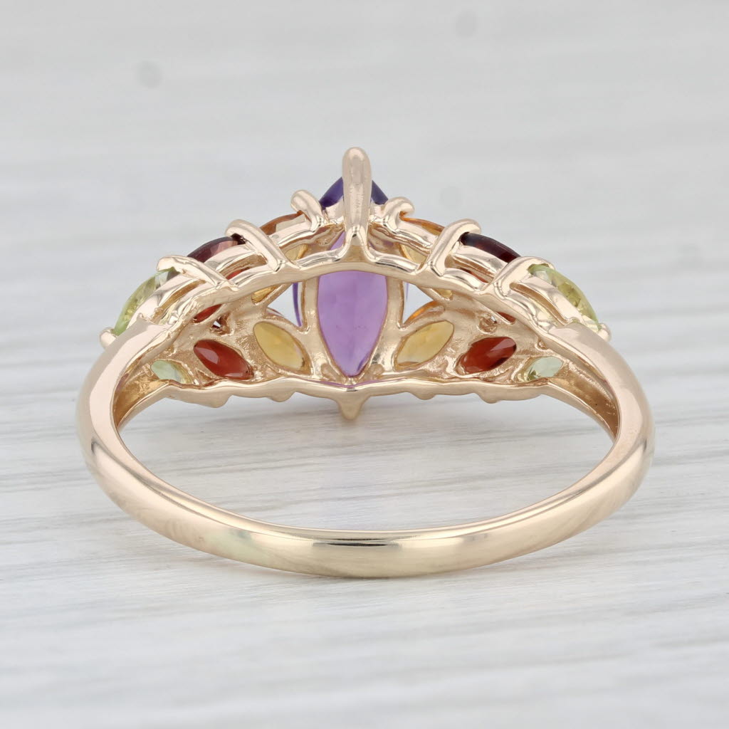 Light Gray 2.46ctw Amethyst Citrine Garnet Peridot Ring 14k Yellow Gold Size 11