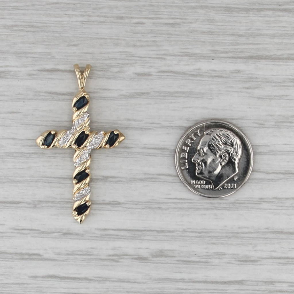 0.60ctw Blue Sapphire Diamond Cross Pendant 10k Yellow White Gold