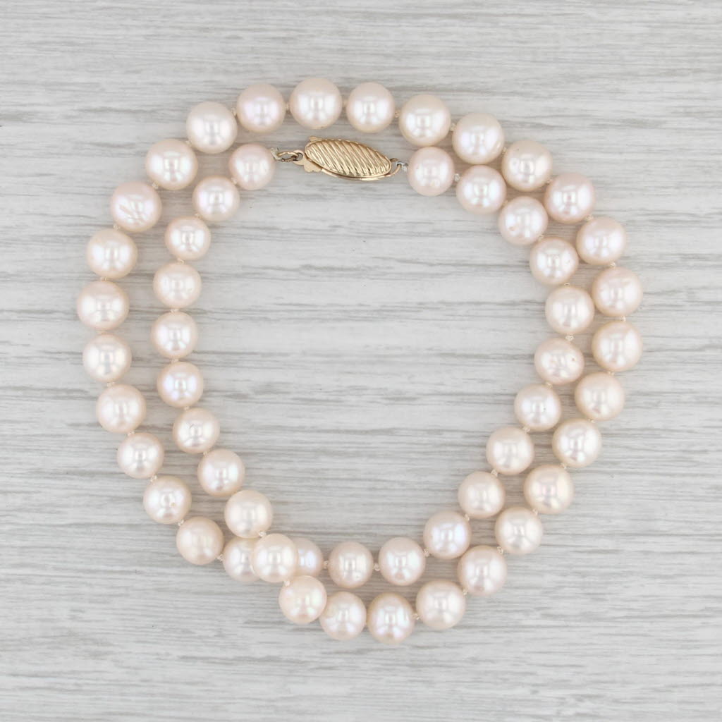 Vintage Cultured Pearl Single Strand Necklace 14k Gold 17" 6.8-7.7mm