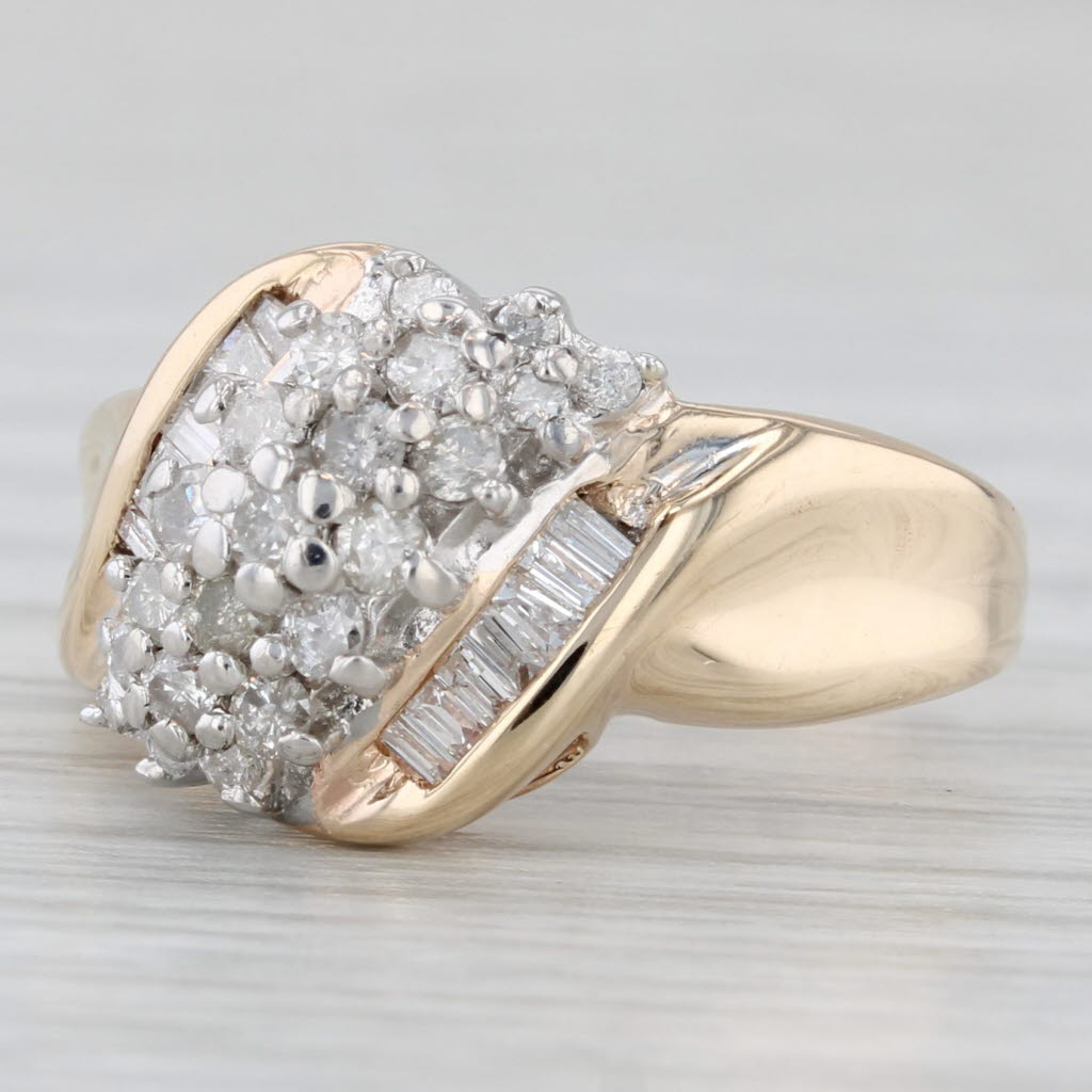 Light Gray 0.70ctw Diamond Cluster Bypass Ring 10k Yellow Gold Size 5