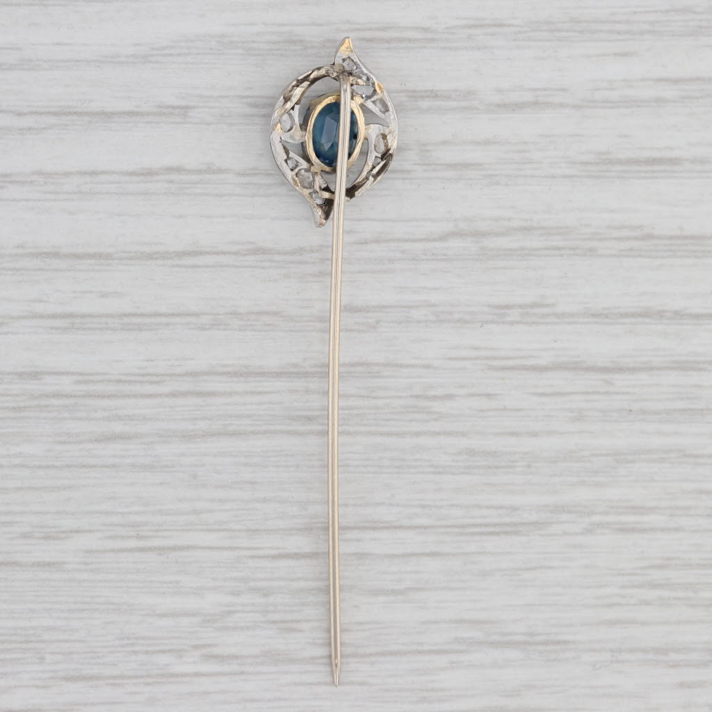 Light Gray Georgian 1.36ctw Blue Sapphire Diamond Stickpin 700 Platinum 10k Gold Antique