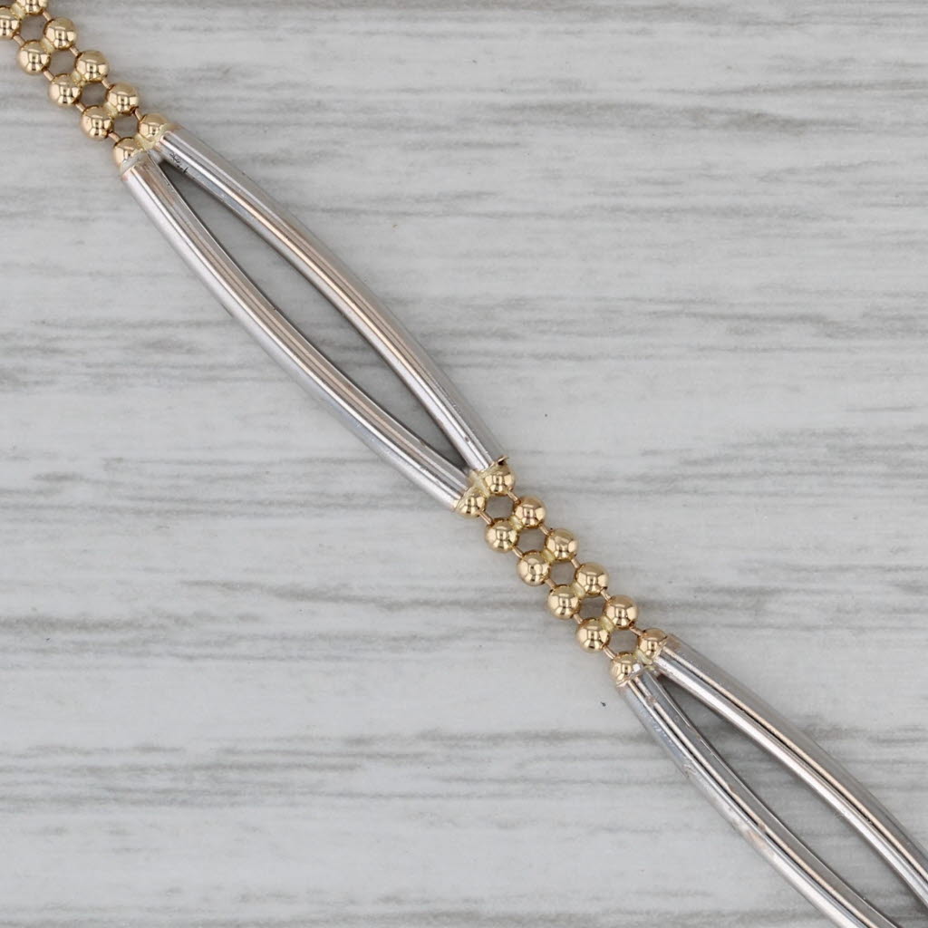 Gray Bar & Bead Link Bracelet 14k Yellow White Gold 6.5" 5.2mm