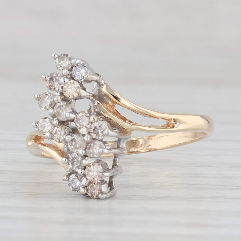 Light Gray 0.36ctw Diamond Cluster Bypass Ring 14k Gold Size 7.5