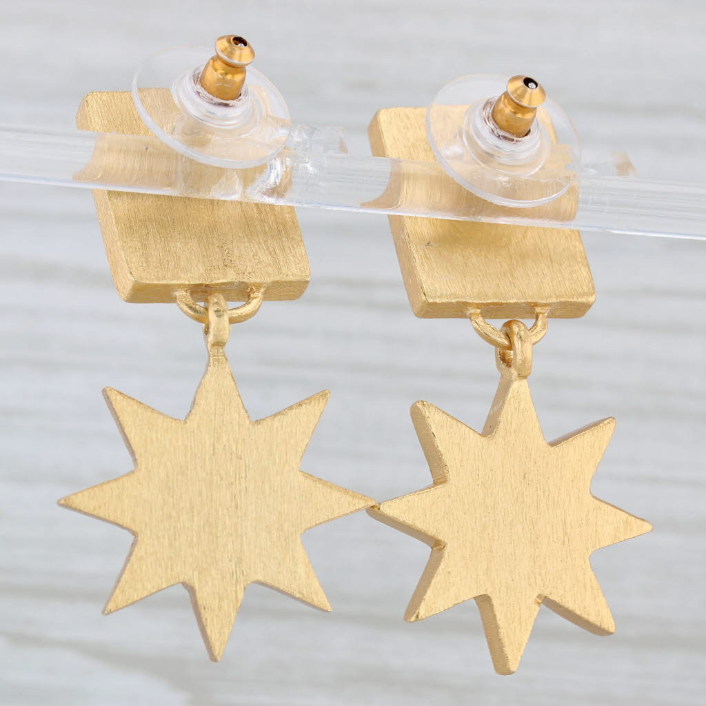 Light Gray New Stephnie Kantis Star Dangle Statement Earrings Brushed 24k Gold Plated