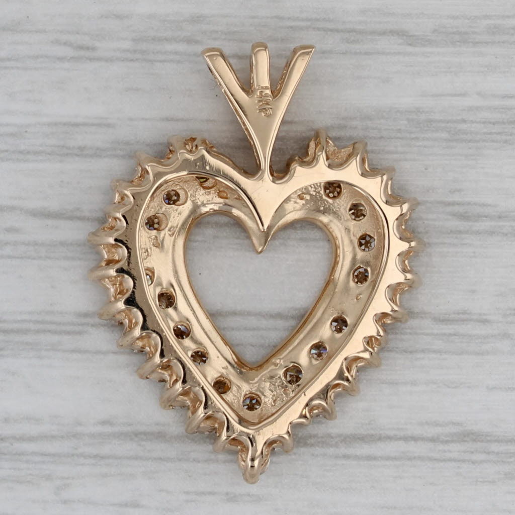 Dark Gray 1.12ctw Pave Diamond Cluster Open Heart Pendant 14k Yellow Gold