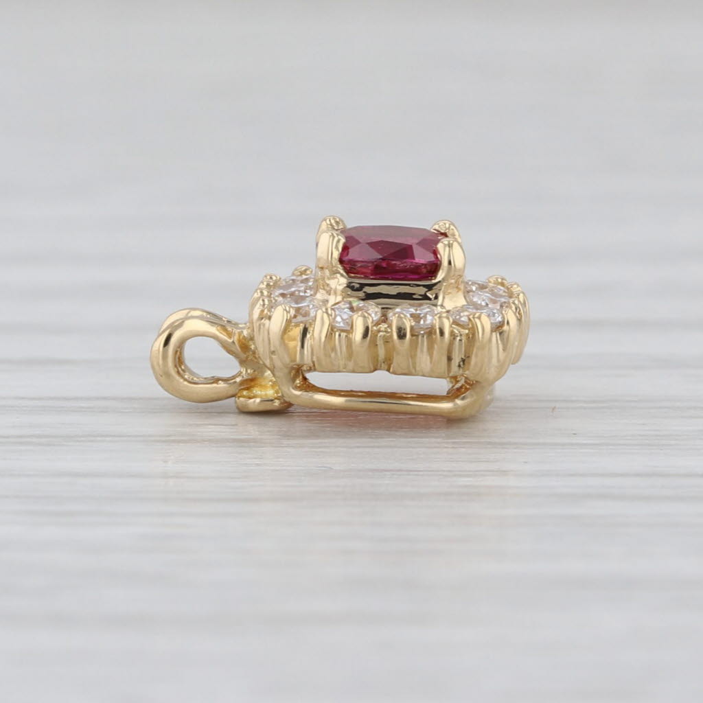 0.72ctw Ruby Diamond Halo Pendant 18k Yellow Gold Small Drop