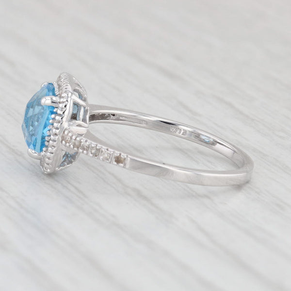 1.95ctw Blue Topaz Diamond Halo Ring 10k White Gold Size 7 Engagement