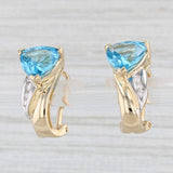 7.10ctw Trillion Blue Topaz Diamond Drop Earrings 14k Yellow Gold