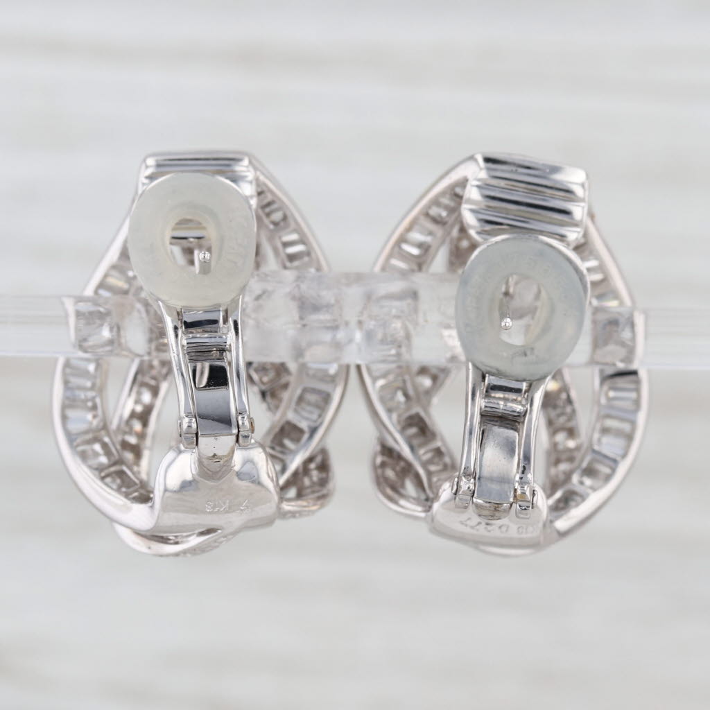2.20ctw Diamond Woven Journey Half Hoop Earrings 18k White Gold Omega Backs