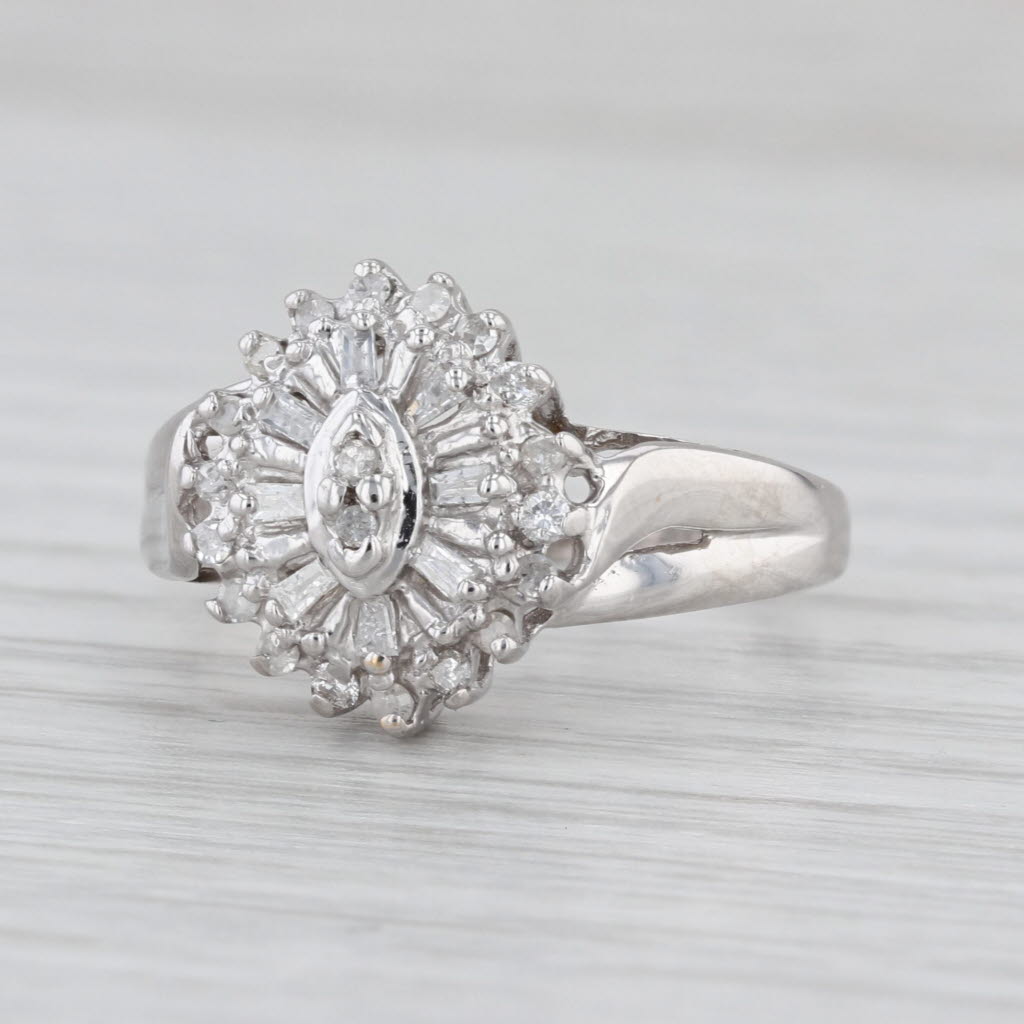 0.32ctw Diamond Cluster Halo Engagement Ring 10k White Gold Size 8
