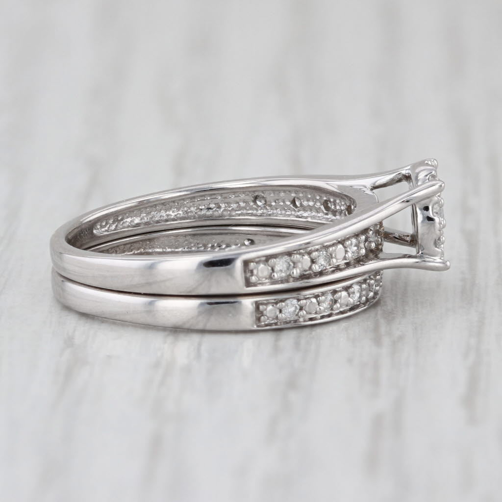 0.35ctw Diamond Halo Engagement Ring Wedding Band Bridal Set Sz 7 10k White Gold
