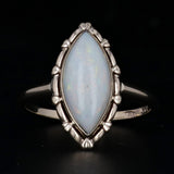 Dark Gray Vintage Opal Marquise Cabochon Solitaire Ring 10k Yellow Gold Size 7.25