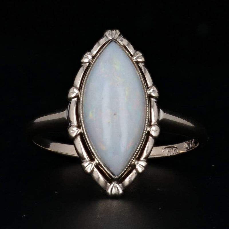 Dark Gray Vintage Opal Marquise Cabochon Solitaire Ring 10k Yellow Gold Size 7.25