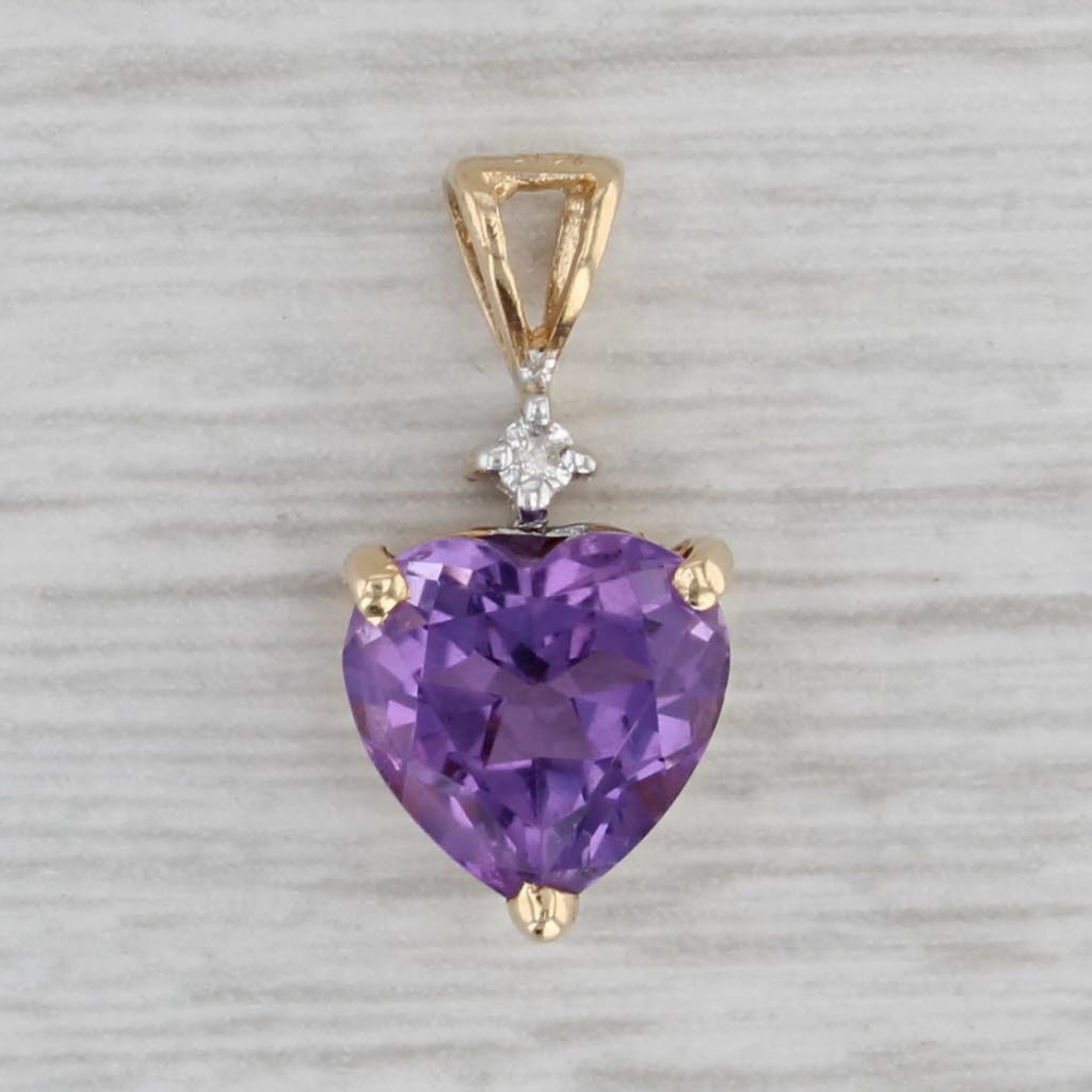 Gray 1.60ct Amethyst Heart Pendant 14k Yellow Gold Small Drop